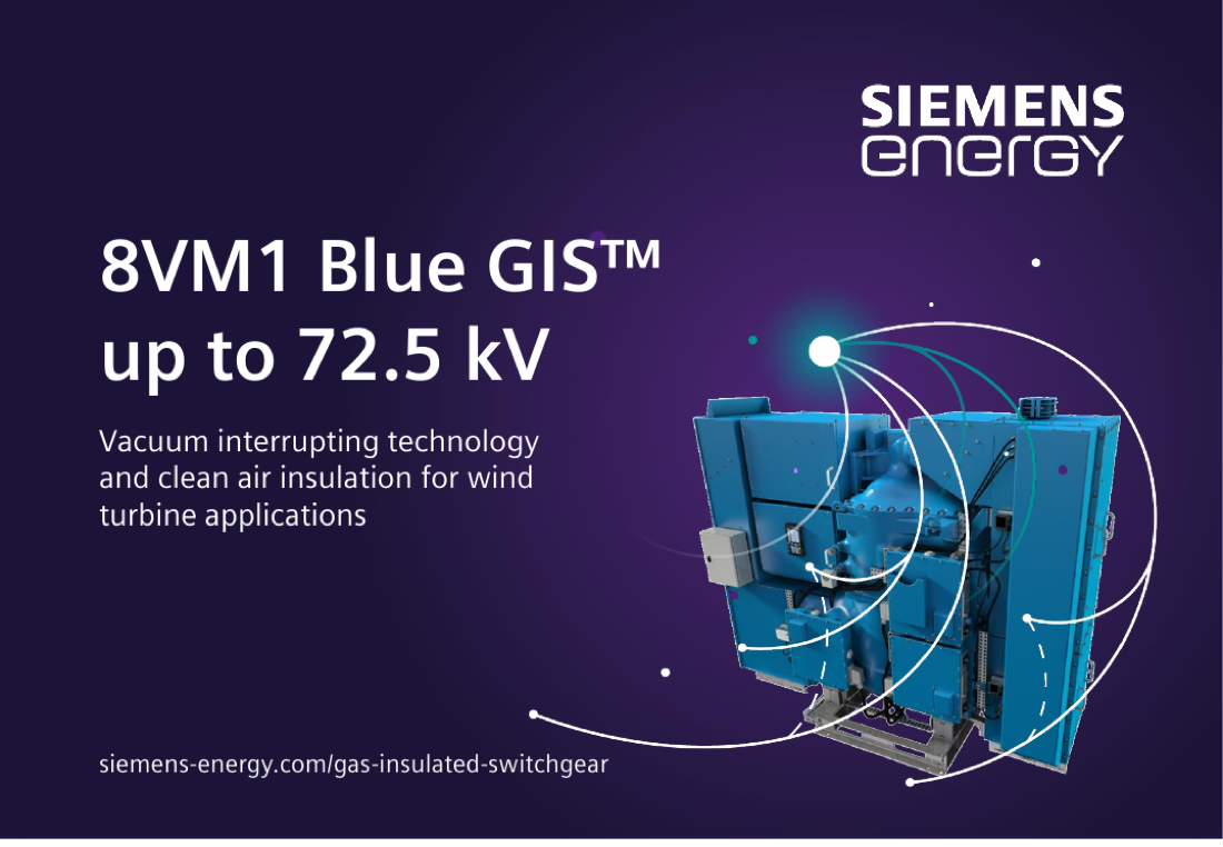 8VM1 Blue GIS up to 72.5 kV — compact clean-air gas-insulated switchgear for wind turbine applications (title page product view)