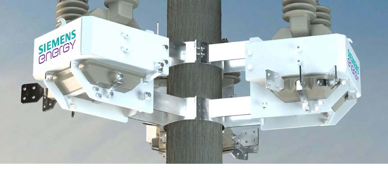 Two CAREPOLE units mounted on a pole with the galvanized bracket and frame structure, high-voltage bushings on top (page 2).