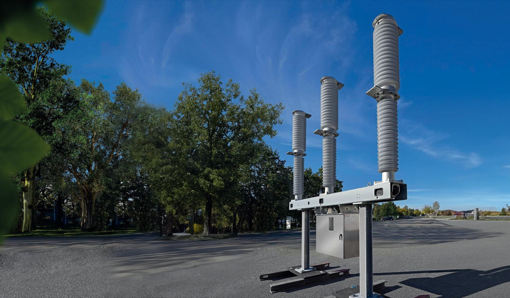 3AV1 Blue LT three-pole outdoor installation with composite insulators, base frame and control cabinet