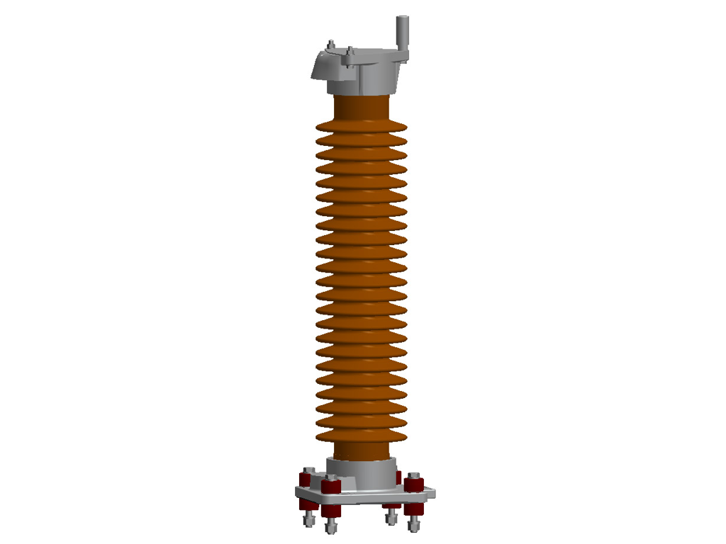 Single-unit 3EP4 arrester, brown porcelain housing with line terminal and insulating base (product render)